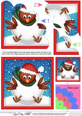 Xmas Oops Robin Snowball Fan Pyramage Topper