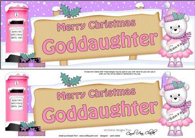 Large Dl Xmas Goddaughter Teddy Tess Signpost 3D Decoupage