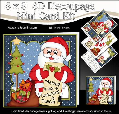 8x8 Xmas Santa's List Mini Kit 3D Decoupage