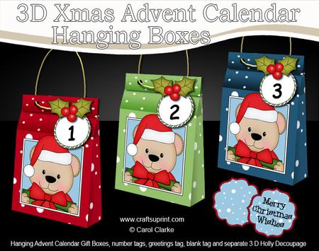 3D Teddy Xmas Hanging Advent Calendar Box Kit