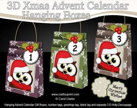 3D Little Hoot Owl Xmas Hanging Advent Calendar Box Kit