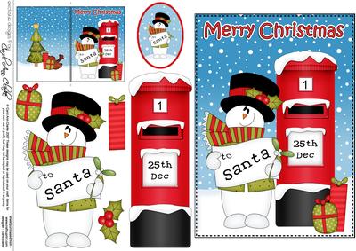 5x7 Christmas Snowman Postbox 3D Decoupage