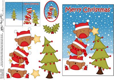 5x7 Christmas Bobbin Robins Dressing the Tree Decoupage
