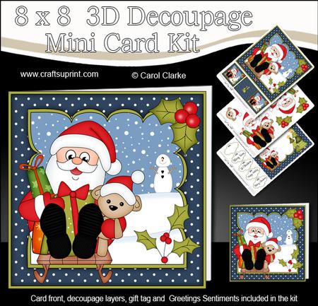 8x8 Xmas Sledging Santa Mini Kit 3D Decoupage