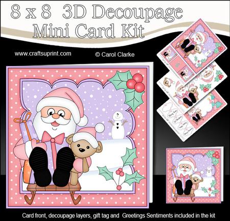 8x8 Xmas Sledging Santa Mini Kit 3D Decoupage