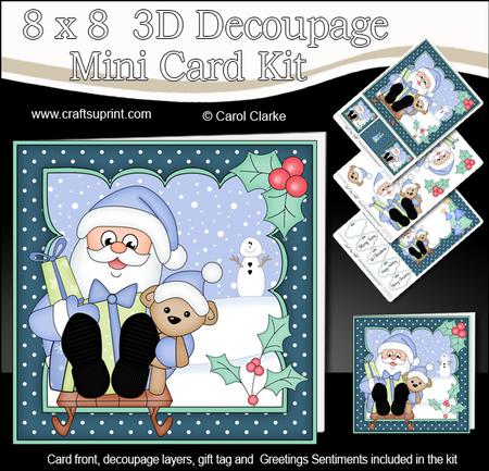8x8 Xmas Sledging Santa Mini Kit 3D Decoupage