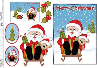 5x7 Christmas Sledging Santa 3D Decoupage