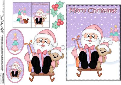 5x7 Christmas Sledging Santa 3D Decoupage