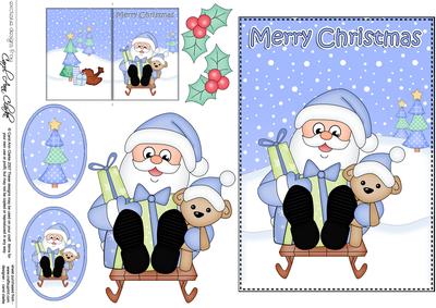5x7 Christmas Sledging Santa 3D Decoupage