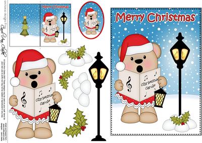 Christmas Livvy Bear Lamp Post 5x7 3D Decoupage