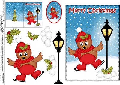 Christmas Cute Little Robin Lamp Post 5x7 3D Decoupage