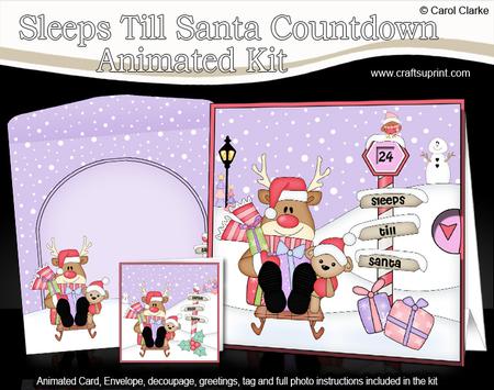 3D Xmas Sledging Rudolph Sleeps Till Santa Animated Card