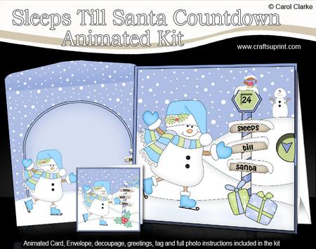 3D Xmas Skating Snowman Sleeps Till Santa Animated Card
