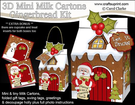 3D Xmas Santa Milk Carton Gingerbread House Treat Boxes