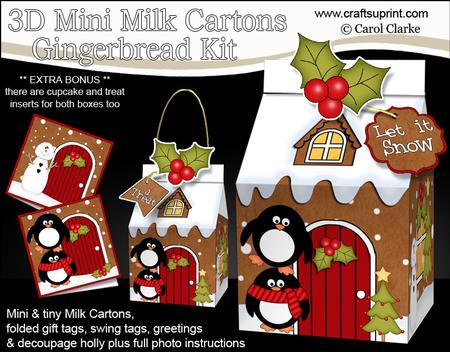 3D Xmas Penguins Milk Carton Gingerbread House Treat Boxes