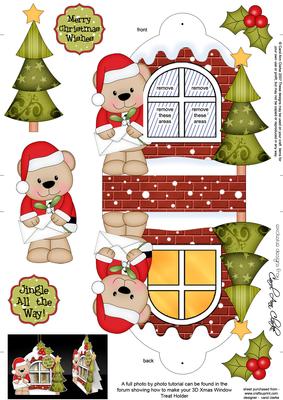 3D Teddy Tess Xmas Window Treat Holder Christmas Decoration