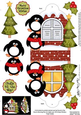 3D Penguins Xmas Window Treat Holder Christmas Decoration