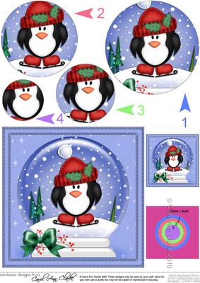 Xmas Penguin Snowglobe Circle Pyramage Topper