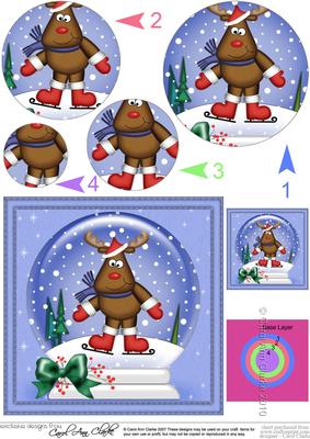 Xmas Rudolph Snowglobe Circle Pyramage Topper