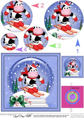 Xmas Milly Moo Cow Snowglobe Circle Pyramage Topper