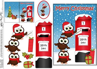 Christmas Hoot & Little Hoot Owls Postbox 5x7 3D Decoupage