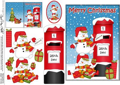 Christmas Snowmen Postbox 5x7 3D Decoupage