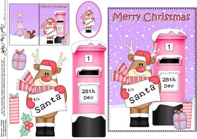 Christmas Rudolph Postbox 5x7 3D Decoupage