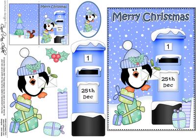 Christmas Pip Penguin Postbox 5x7 3D Decoupage