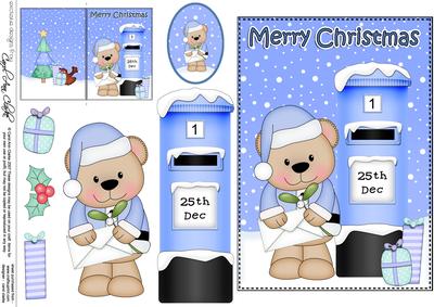 Christmas Livvy Bear Postbox 5x7 3D Decoupage