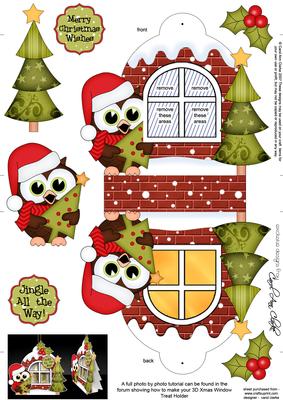 3D Hoot Owl Xmas Window Treat Holder Christmas Decoration
