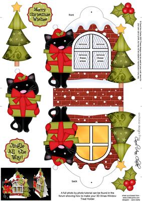 3D Little Cat Xmas Window Treat Holder Christmas Decoration