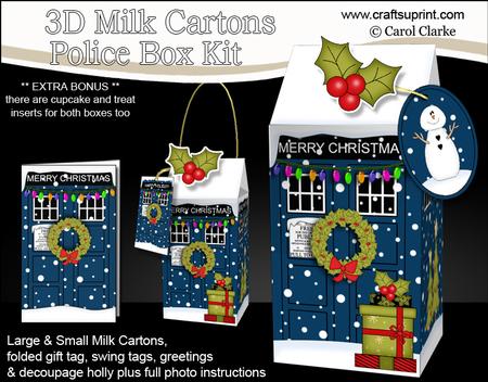 3D Xmas Police Box Milk Carton Treat Boxes