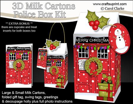 3D Xmas Police Box Milk Carton Treat Boxes