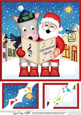 8 x 8 Singing Santa & Gigi Merry Carollers Scalloped Topper