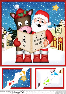 8 x 8 Singing Santa & Gigi Merry Carollers Scalloped Topper