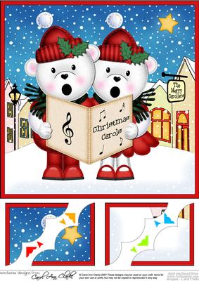 8 x 8 Singing Teddies Merry Carollers Scalloped Topper