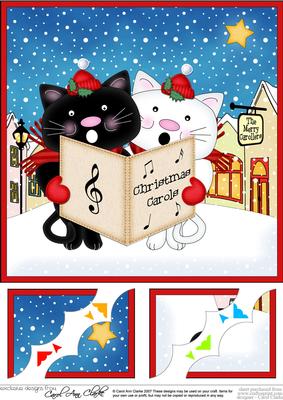 8 x 8 Singing Cute Cats Merry Carollers Scalloped Topper
