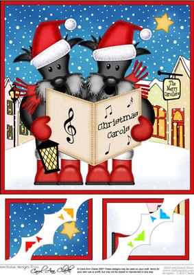 8 x 8 Singing Scottie Dogs Merry Carollers Scalloped Topper