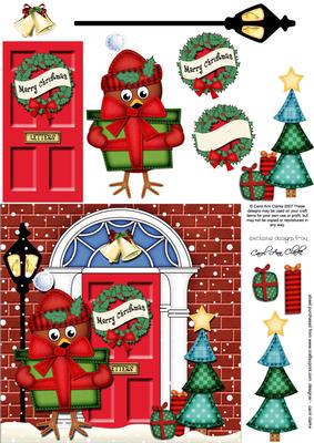 Cute Little Robin Christmas Door 3D Decoupage