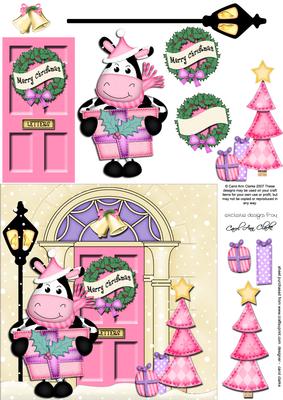 Milly Moo Cow Christmas Door 3D Decoupage