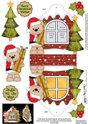 3D Livvy Bear Xmas Window Treat Holder Christmas Decoration