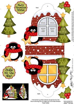 3D Pip Penguin Xmas Window Treat Holder Christmas Decoration