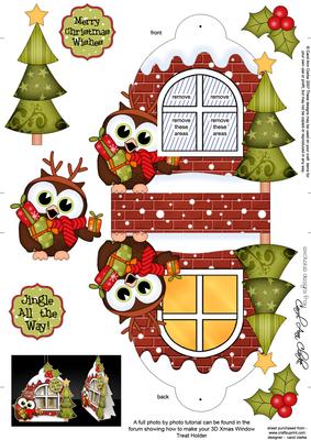 3D Hoot Owl Xmas Window Treat Holder Christmas Decoration