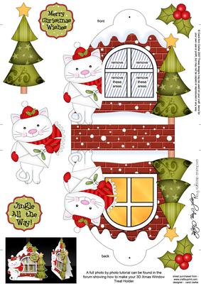 3D Cute Cat Xmas Window Treat Holder Christmas Decoration