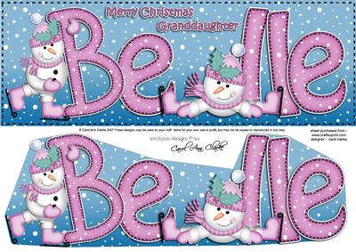Large Dl Xmas Granddaughter Belle Snowman 3D Decoupage