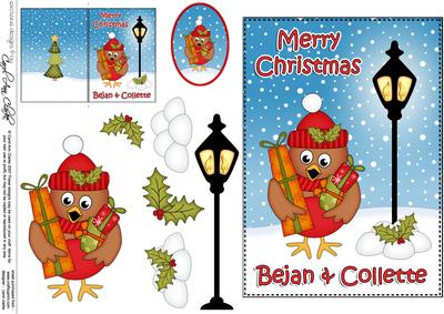 5x7 Xmas Bejan & Collette Cute Little Robin 3D Decoupage
