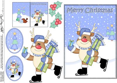 5x7 Christmas Rudolph 3D Decoupage