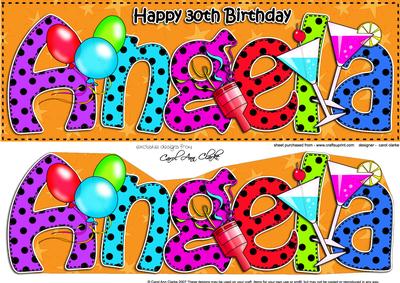 Large Dl 30th Birthday Angela Celebrations 3D Decoupage