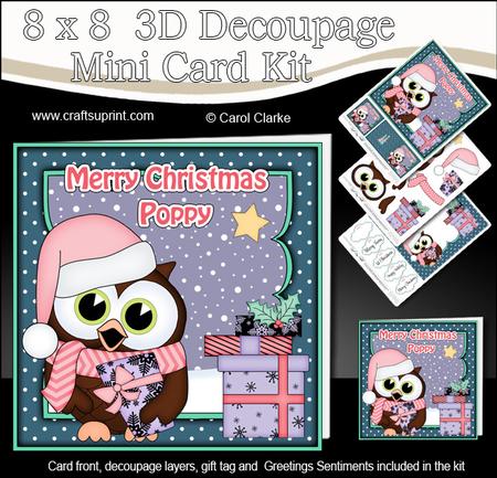 8x8 Christmas Poppy Little Hoot Owl 3D Decoupage