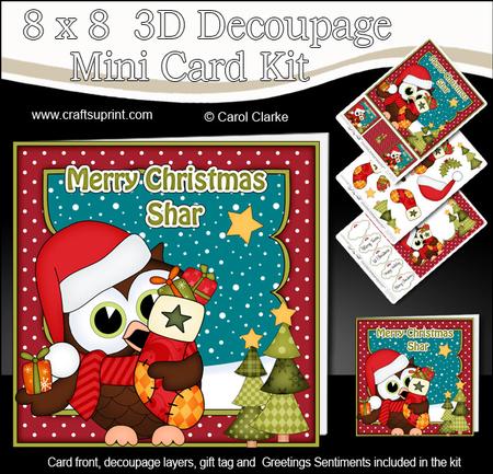 8x8 Christmas Shar Little Hoot Owl 3D Decoupage